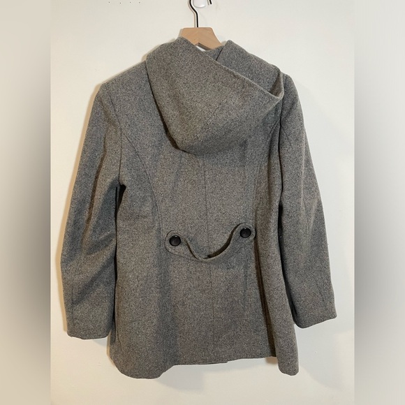 Stephanie Mathews Pea Coat Medium Gray Wool Blend Double Breasted With Hood - Picture 6 of 14